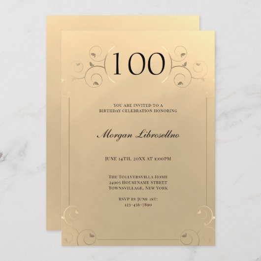 Elegant Lijst Goud 100e Verjaardag Kaart (Voorkant / Achterkant)