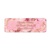 Elegant Lijst Goud Roze Roze Bloemen Quinceañera Etiket (Voorkant)