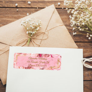 Elegant Lijst Goud Roze Roze Bloemen Quinceañera Etiket