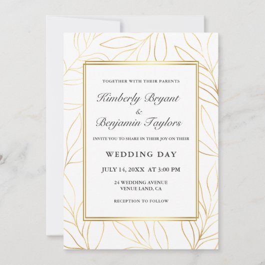 Elegant lijst. Gouden luchtige bladeren. chique br Kaart (Voorkant)