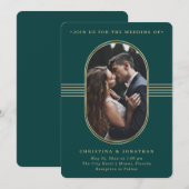Elegant Lijst | Groene en gouden foto bruiloft Kaart (Voorkant / Achterkant)