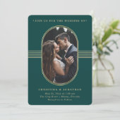 Elegant Lijst | Groene en gouden foto bruiloft Kaart (Staand voorkant)