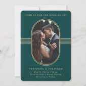 Elegant Lijst | Groene en gouden foto bruiloft Kaart (Voorkant)