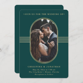 Elegant Lijst | Groene en gouden foto bruiloft Kaart