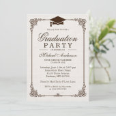 Elegant Lijst Ivoor Linnen Graduation Party Kaart (Staand voorkant)