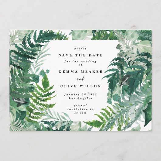 Elegant Lijst Leafy Waterverf Foto bruiloft Save The Date (Achterkant)