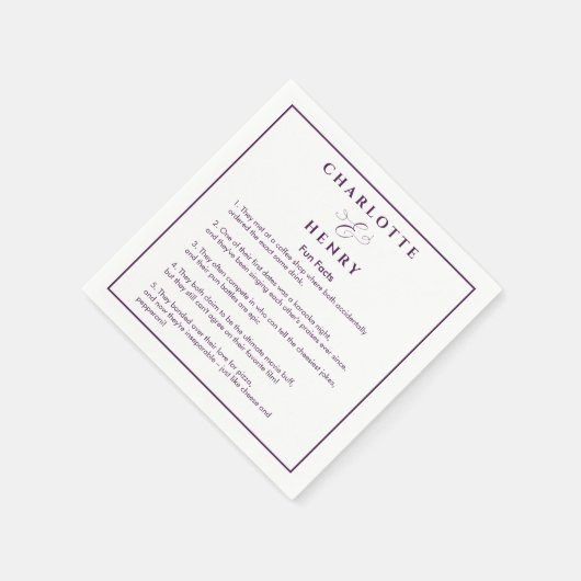 Elegant Lijst Leuke Feiten Paarse & Witte Bruiloft Servet (Hoek)