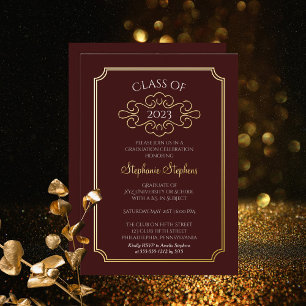 Elegant Lijst Maroon College Graduation Party Folie Uitnodiging