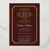 Elegant Lijst Maroon College Graduation Party Folie Uitnodiging (Voorkant)