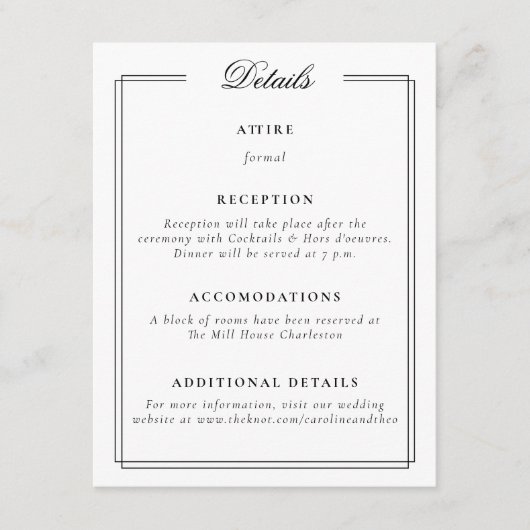Elegant Lijst Monogram Bruiloft Informatiekaartje (Voorkant)
