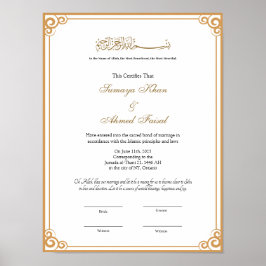 Elegant lijst Muslim nikkah certificate poster