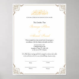 Elegant lijst Muslim nikkah certificate poster