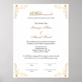 Elegant lijst Muslim nikkah certificate poster