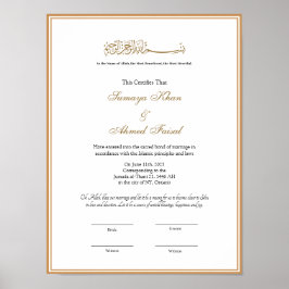 Elegant lijst Muslim nikkah certificate poster