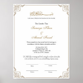 Elegant lijst Muslim nikkah certificate poster