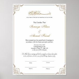 Elegant lijst Muslim nikkah certificate poster