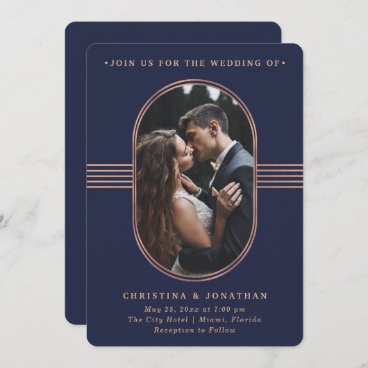 Elegant Lijst | Nacht- en Roos goudfotoweddenschap Kaart (Voorkant / Achterkant)