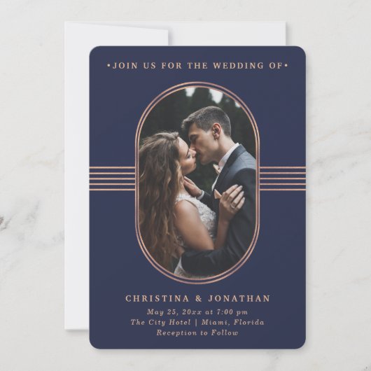 Elegant Lijst | Nacht- en Roos goudfotoweddenschap Kaart (Voorkant)