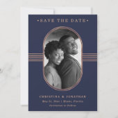 Elegant Lijst | Navy Blue en Roos Gold met foto Save The Date (Voorkant)