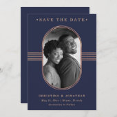 Elegant Lijst | Navy Blue en Roos Gold met foto Save The Date (Voorkant / Achterkant)