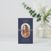 Elegant Lijst | Navy Blue en Roos Gold Photo Visitekaartje (Staand voorkant)