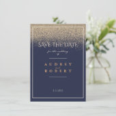 Elegant Lijst Navy Blue Gold Glitter Wedding Save The Date (Staand voorkant)