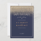 Elegant Lijst Navy Blue Gold Glitter Wedding Save The Date (Voorkant)