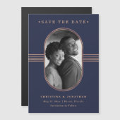 Elegant Lijst | Navy Roos Gold Photo Save the Date (Voorkant / Achterkant)
