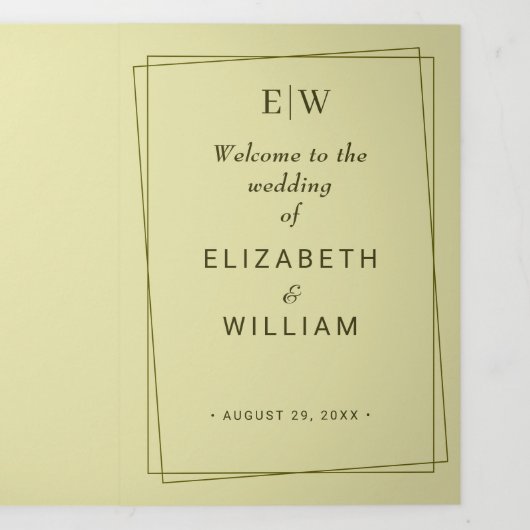 Elegant Lijst op Celestial Yellow Monogram Wedding Drieluik Programma (Cover)