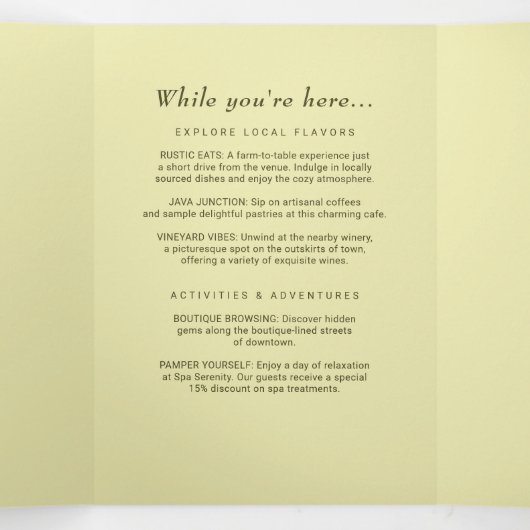 Elegant Lijst op Celestial Yellow Monogram Wedding Drieluik Programma (Binnenkant midden)