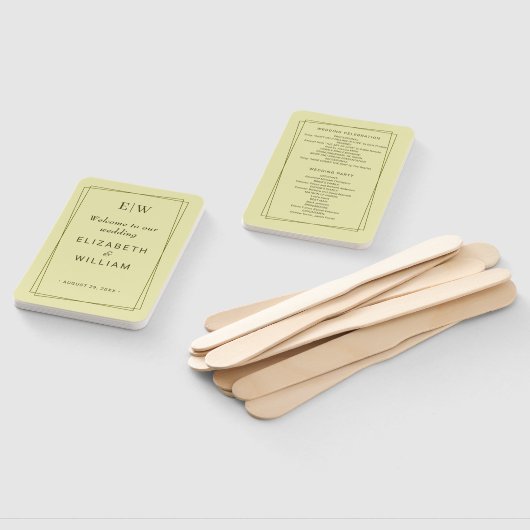 Elegant Lijst op Celestial Yellow Monogram Wedding Handwaaier (Niet-gemonteerd)