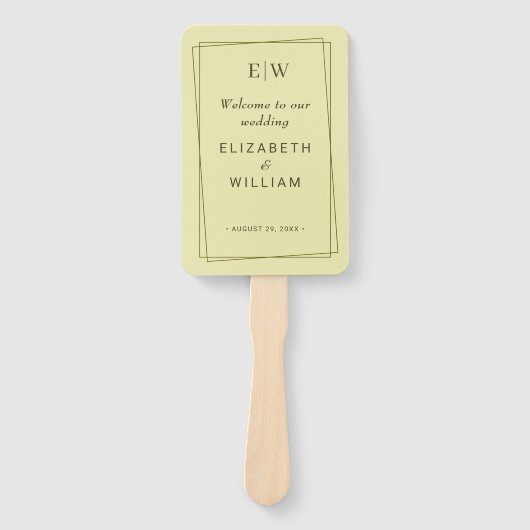 Elegant Lijst op Celestial Yellow Monogram Wedding Handwaaier (Voorkant)