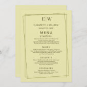 Elegant Lijst op Celestial Yellow Monogram Wedding Menu (Voorkant / Achterkant)
