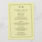 Elegant Lijst op Celestial Yellow Monogram Wedding Menu (Voorkant)