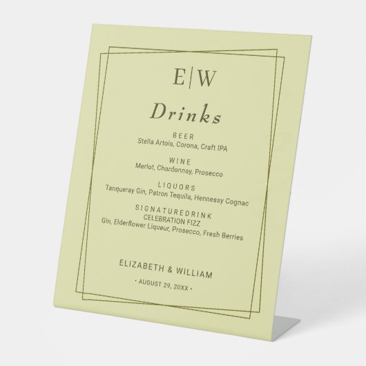 Elegant Lijst op Celestial Yellow Monogram Wedding Reclamebord Met Voetstuk (Voorkant)
