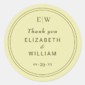 Elegant Lijst op Celestial Yellow Monogram Wedding Ronde Sticker (Voorkant)