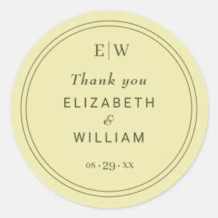 Elegant Lijst op Celestial Yellow Monogram Wedding Ronde Sticker