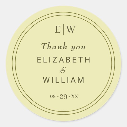 Elegant Lijst op Celestial Yellow Monogram Wedding Ronde Sticker (Voorkant)
