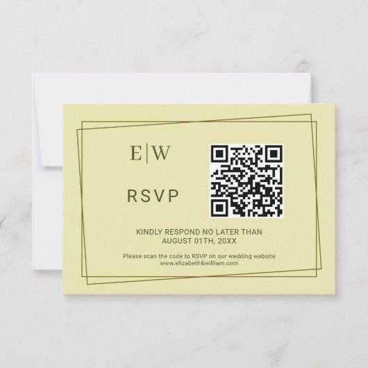 Elegant Lijst op Celestial Yellow Monogram Wedding RSVP Kaartje (Voorkant)