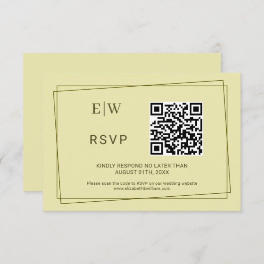 Elegant Lijst op Celestial Yellow Monogram Wedding RSVP Kaartje (Voorkant / Achterkant)