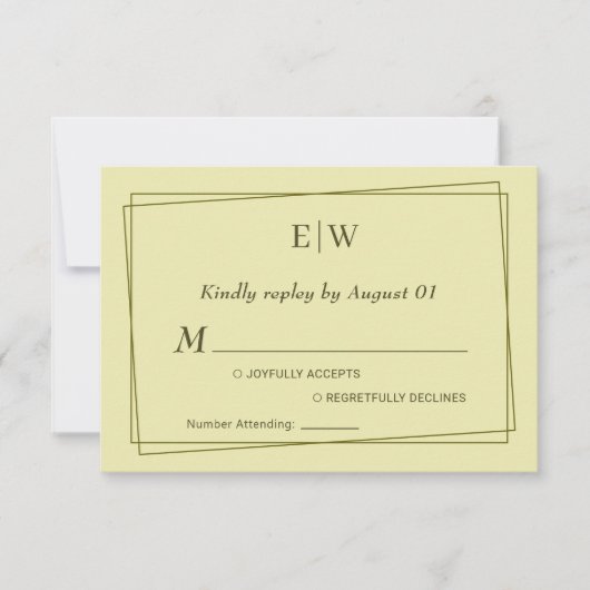 Elegant Lijst op Celestial Yellow Monogram Wedding RSVP Kaartje (Voorkant)