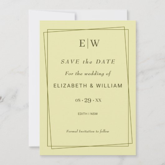 Elegant Lijst op Celestial Yellow Monogram Wedding Save The Date (Voorkant)