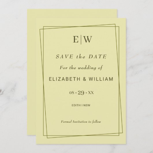Elegant Lijst op Celestial Yellow Monogram Wedding Save The Date (Voorkant / Achterkant)
