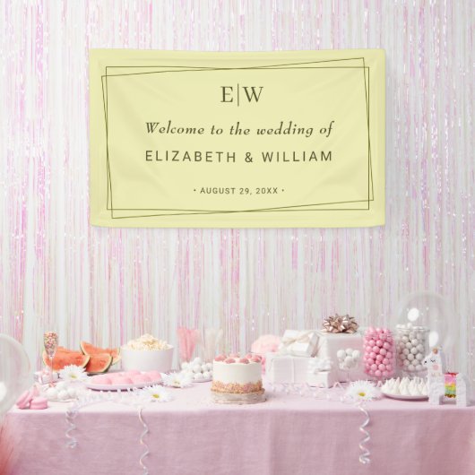 Elegant Lijst op Celestial Yellow Monogram Wedding Spandoek (Feest)