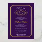 Elegant Lijst Paarse Academie GraduPartij Folie Uitnodiging (Voorkant)