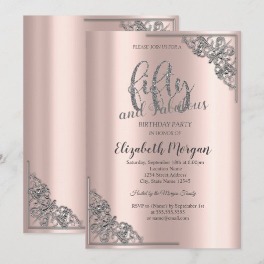 Elegant Lijst Roos Gold 50e verjaardag Kaart (Voorkant / Achterkant)