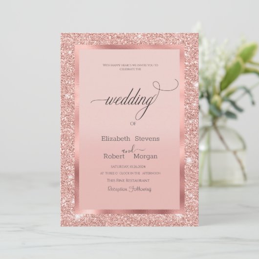 Elegant Lijst Roos Gouden Glitter Kaart (Staand voorkant)