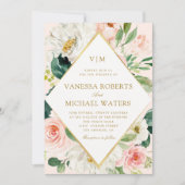 Elegant lijst roze blos bloemen bruiloft kaart (Voorkant)