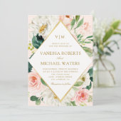 Elegant lijst roze blos bloemen bruiloft kaart (Staand voorkant)