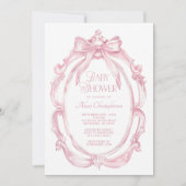Elegant Lijst + Roze Bow Baby shower Kaart (Voorkant)